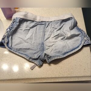 Size XS thin denim booty shorts elastic waist n strings Y2K beautiful sides
